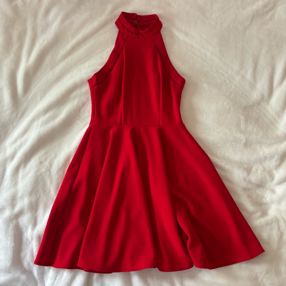 B Darlin Red Fit and Flare Mini Dress Halter Neckline
